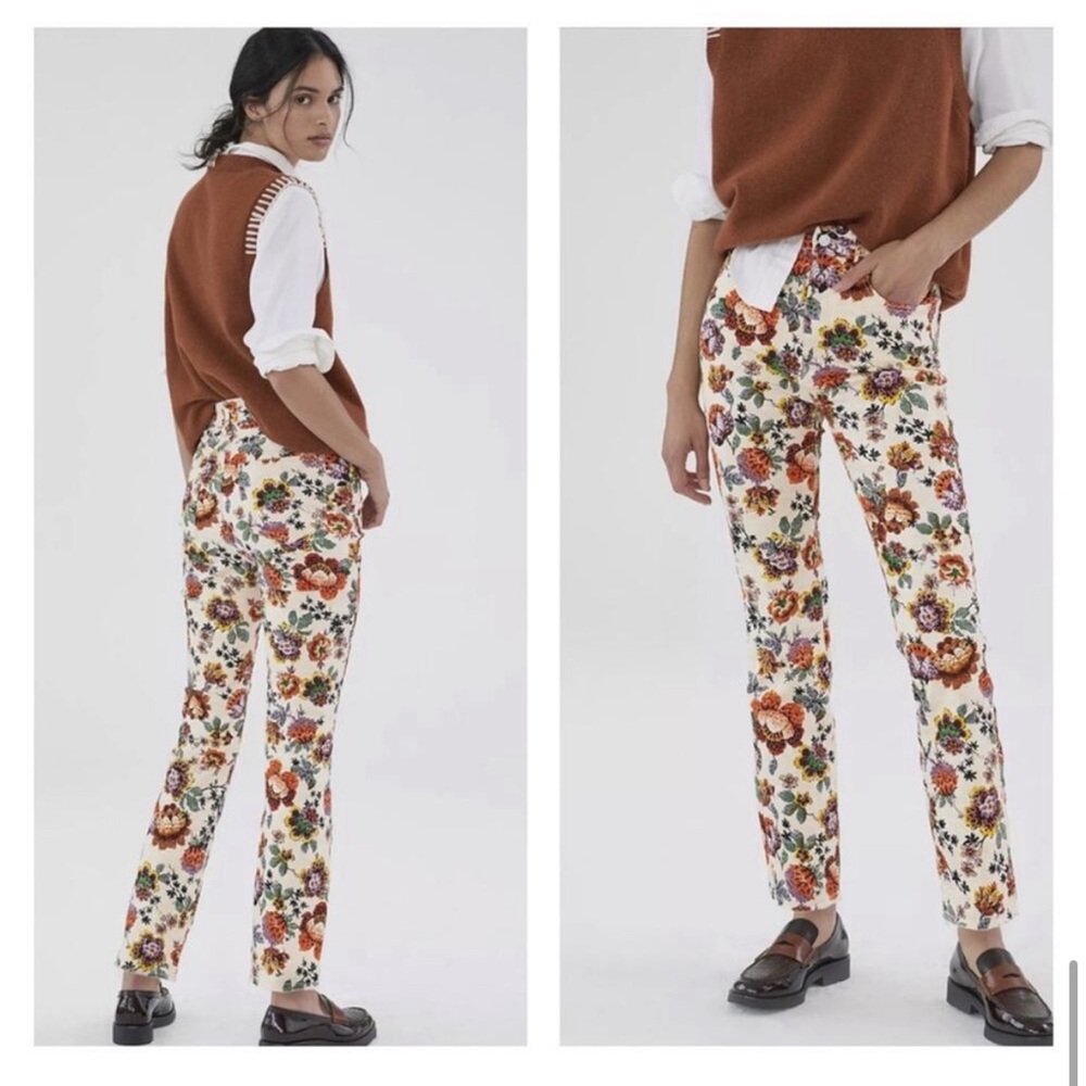 NWT! Anthropologie Pilcro High-Rise Cigarette Slim Straight Jeans Floral size 26 - Picture 3 of 8